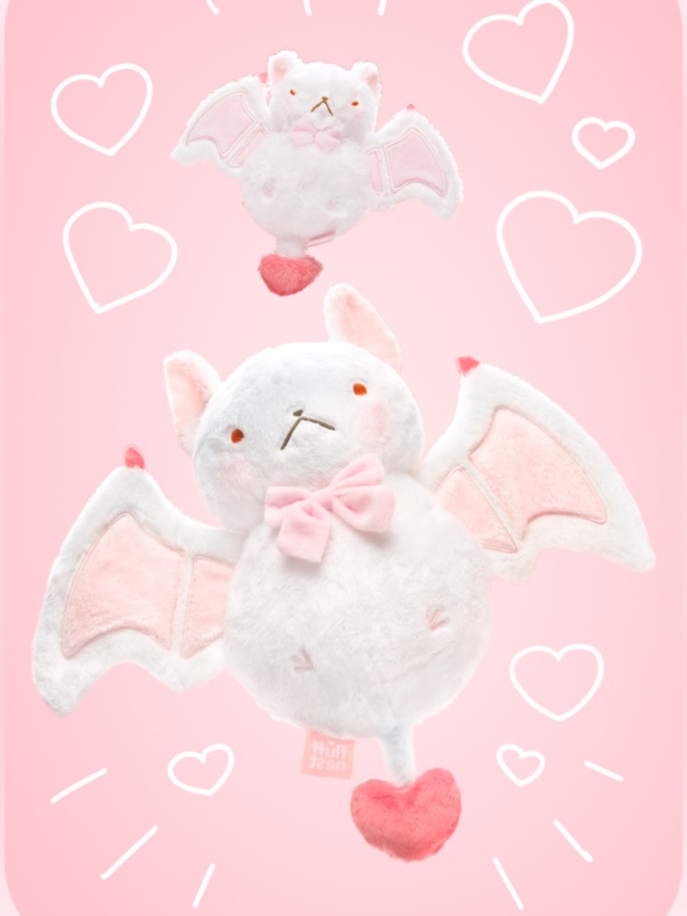 FLUFFNEST puffpals Vickie the sweetheart bat in white